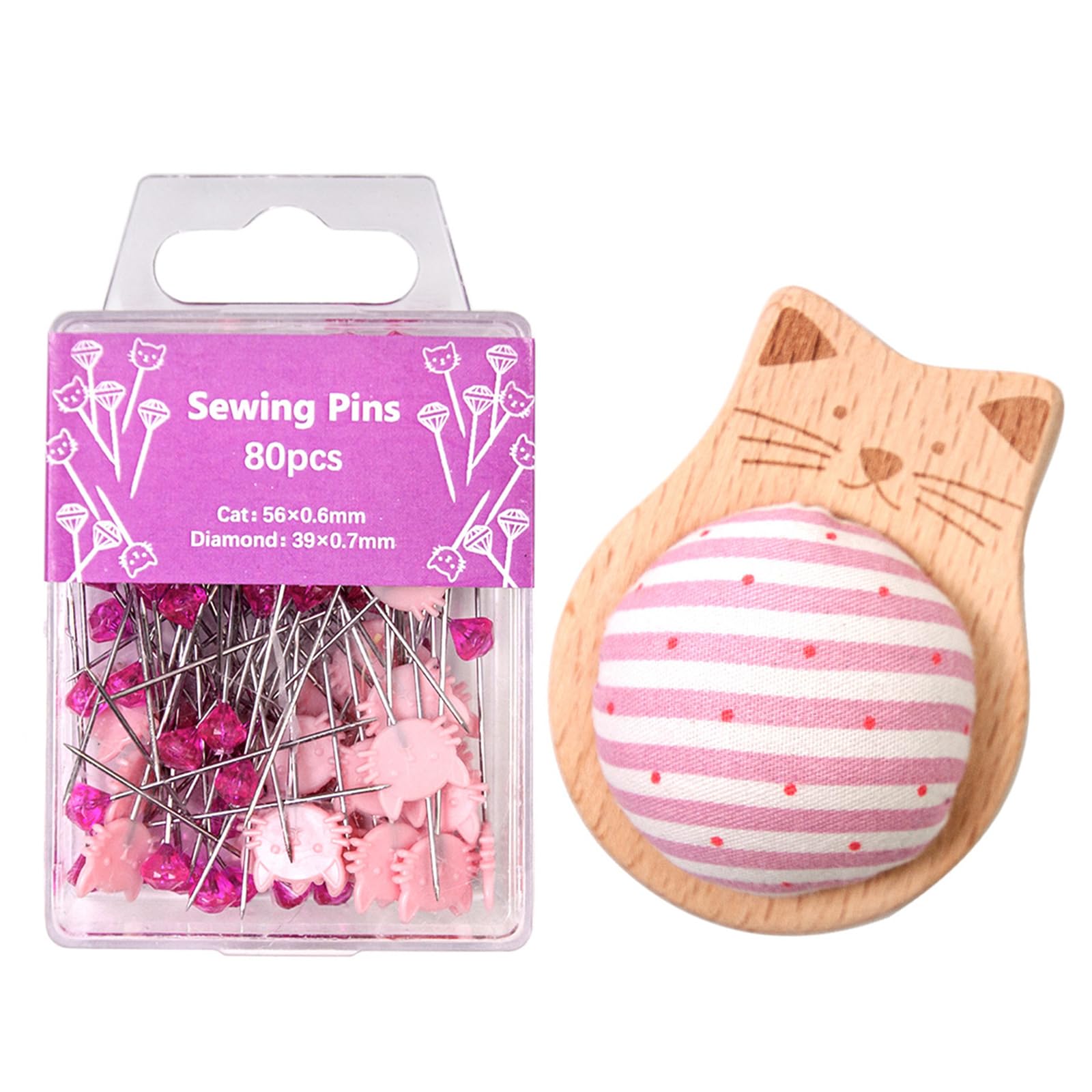 Shurhome Wood Needle Pin Holder with 80 Straight Sewing for Dressmaking Needlework Wood Cushion with Quilting Cushion