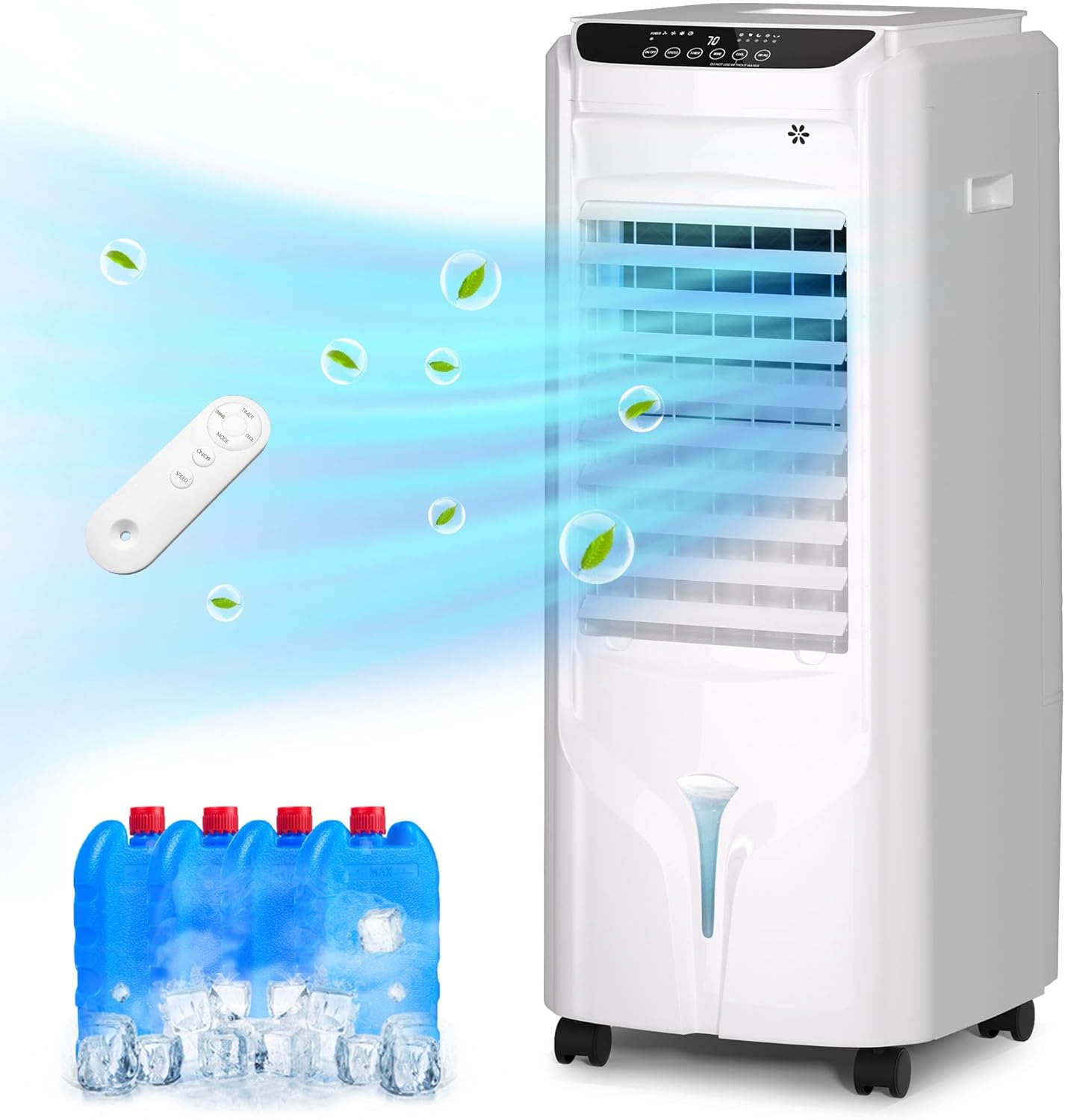 Uthfy 32" Evaporative Air Cooler with 4 Ice Packs, 4 Modes & 3 Speeds, Swamp Cooler with 4.2 Gal Water Tank, 120° Oscillation, 12H Timer, Remote, White, Portable Air Conditioner for Bedroom, Office