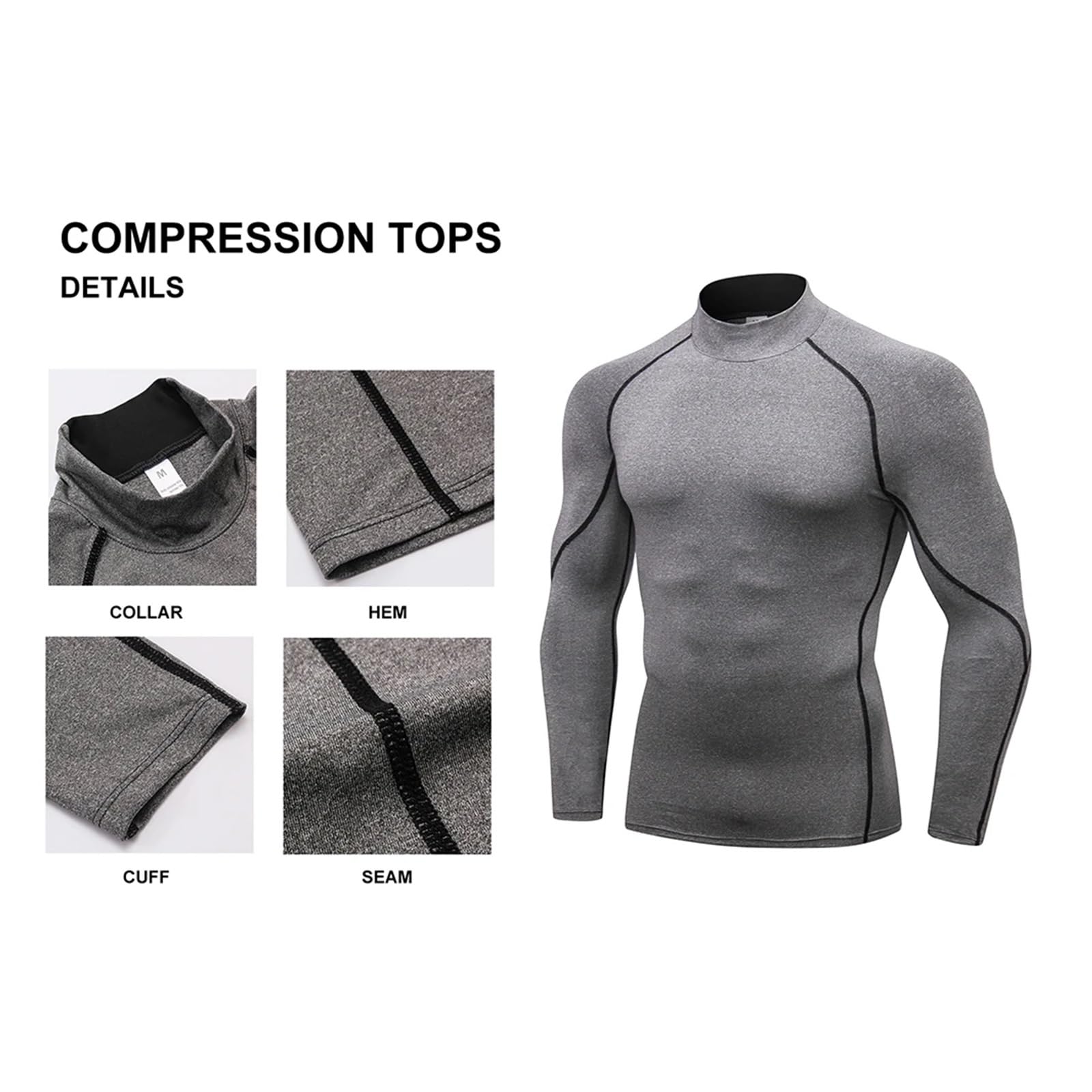 Camisa De Compresión Cuello Alto For Hombre, Camisetas Interiores Entrenamiento Manga Larga For, Mallas For Baloncesto, Correr, Capa Base Atléticas