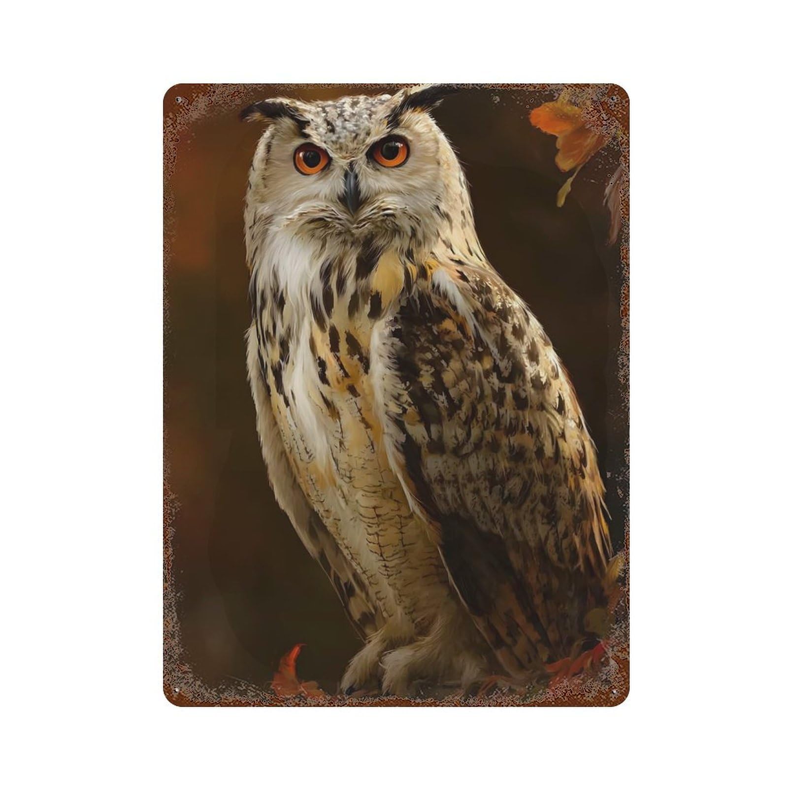 Garage Style Majestic Owl Portrait Vintage Rust Metal Sign 15.7"x11.8", Shabby Chic Decor for Bar And Workshop