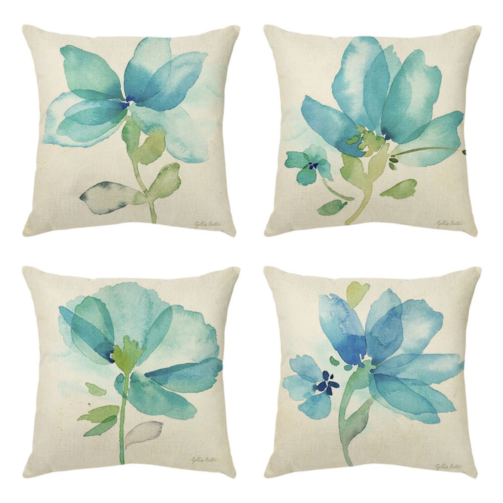 4 Piezas Funda de Almohada Flor Azul Fundas de Cojín Terciopelo Sencillo y Decorativo para Sofá Camas Dormitorio Coche Lino Cojines Throw Pillow Covers 80x80cm/32x32 Inch