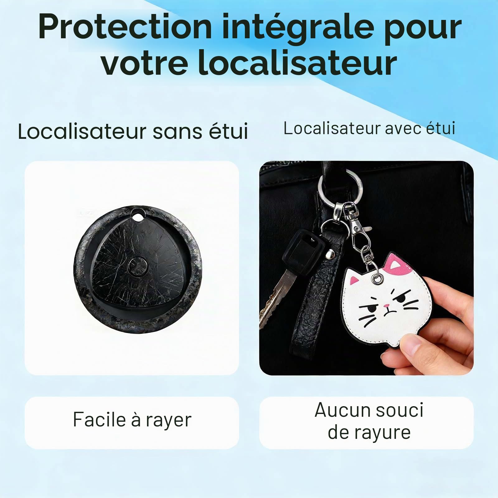 Air Smart tag avec étui, Traceur Lot de 4, Localisateurs d'objets Compatible avec Apple Localiser (iOS Uniquement), Étanche IP68, 80db, Autonomie de 365 Jours, pour Valises/Clés/Sacs/Bagages, Noir