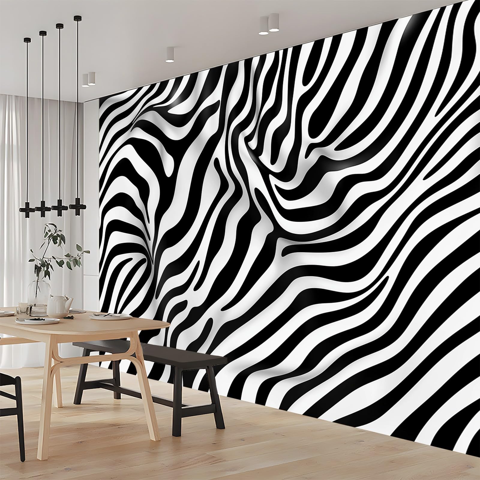 Papel tapiz mural de pared 400 x 280 cm Papel tapiz no tejido Abstracto Rayas De Cebra Papel tapiz fotográfico decorativo moderno para dormitorio infantil Blanco Negro Papel tapiz de póster