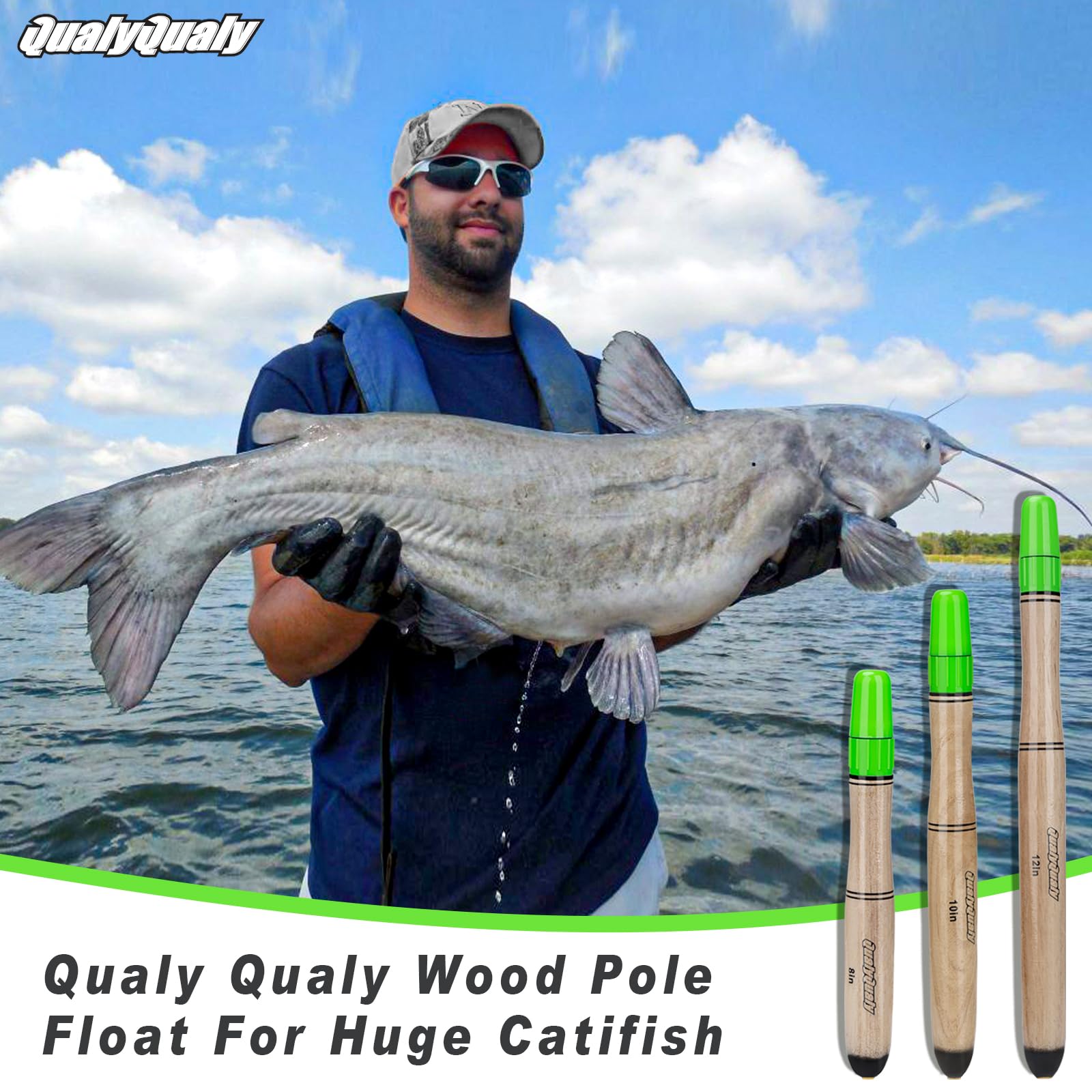 QualyQualy LED Fishing Floats, Weighted Floats Catfish Pole Floats LED Lighted Bright Bobber Wood Pole Fishing Float for Big Bait 8IN 10IN 12IN, 3PCS : Sports & Outdoors