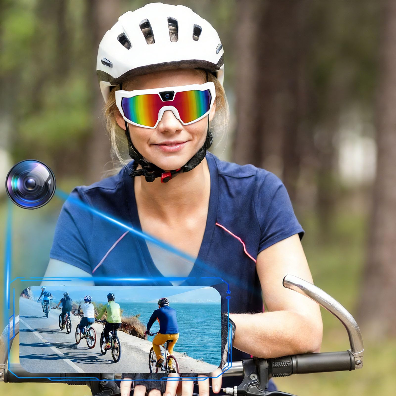 Dpofirs Occhiali Intelligenti con Fotocamera, Fotocamera HD 12MP 1080P, Lenti Polarizzate per Registrazione Video, Occhiali da Sole Sportivi per Esterni per Vlogging e Viaggi