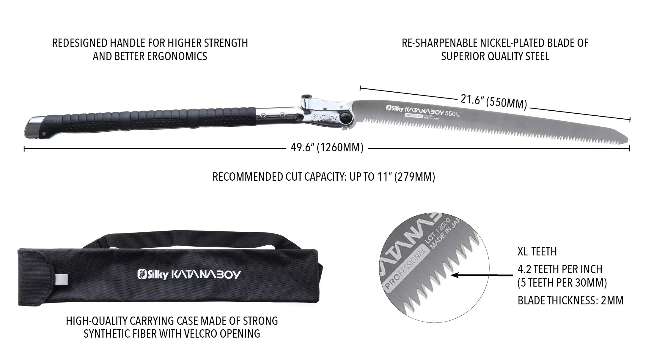 Silky Katanaboy 550 mm Klappsäge – grobe 5 ZpZ Japan-Zugsäge + Tragetasche, 55 cm Blatt, faltet sicher, sägt 25 cm Stämme, leise Alternative zur Motorsäge Wegepflege, Feuerholz, Bushcraft, Survival