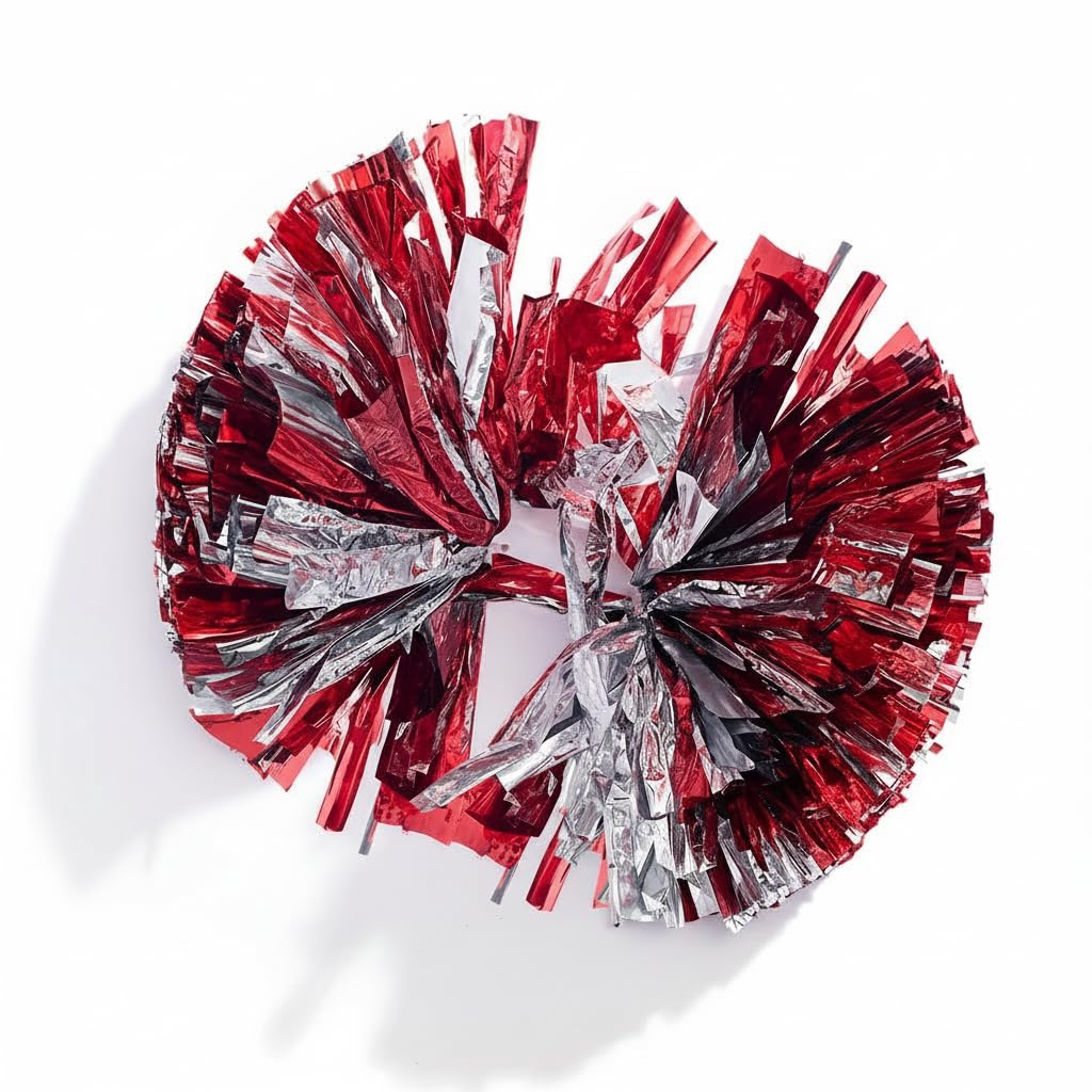 Anderson's Metallic Red & Silver Foil Baton School Spirit Shakers, 14" Cheerleader Pom Poms, Football, Homecoming, Squad, Team, Party, Dance, Club,