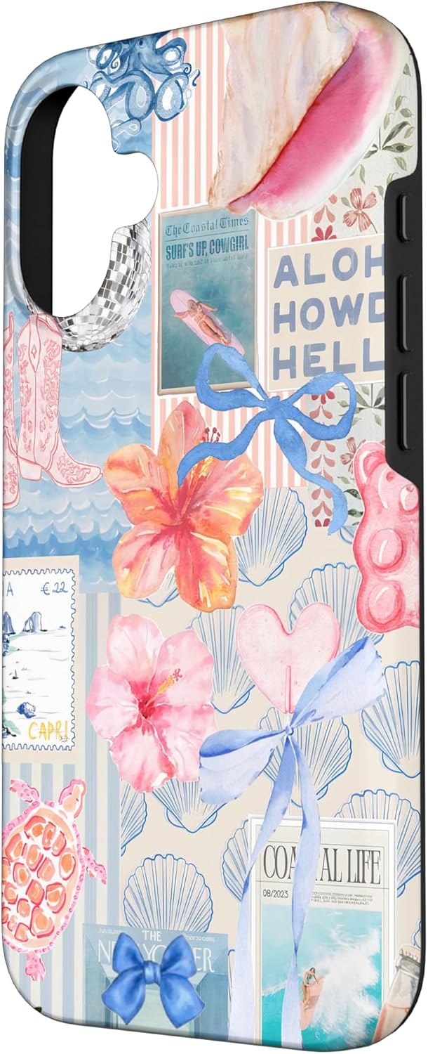 Beachy Blue Coquette Collage Cute Seashell Coastal Summer Case for iPhone 16 - Image 2