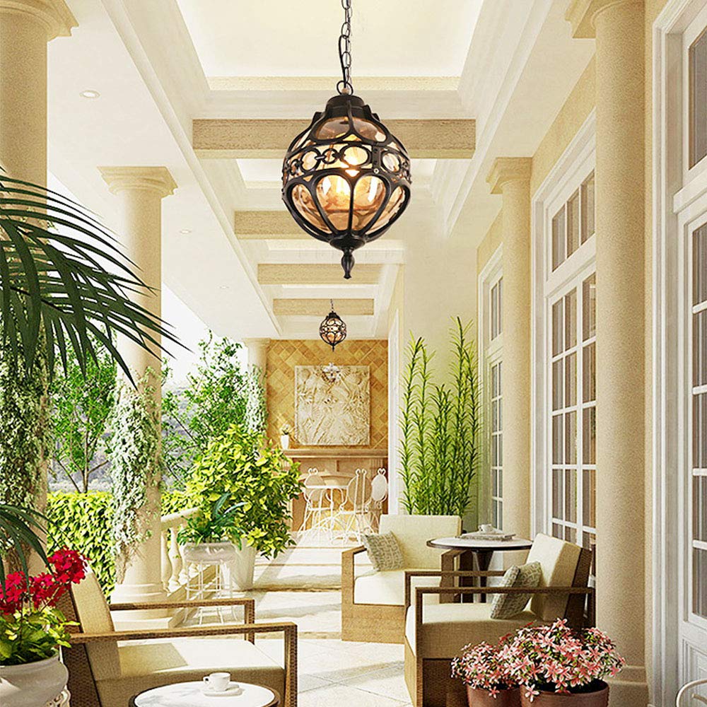 Mengjay Rétro Plafonnier d'extérieur industriel verre,Extérieur Plafond Étanche Lumières,Luminaires extérieur E27 Suspension Extérieure pour Jardin Patio Pavillon(noir)