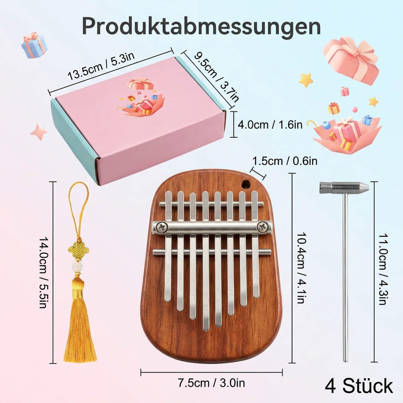 3 Stück Kalimba, Musikinstrument Set Mit Daumenklavier, Klöppel Und Anhänger, Klangvoll Und Einfach Zu Spielen, Kompakt Und Tragbar, Perfekt Für Anfänger Und Musikliebhaber Im Alltag