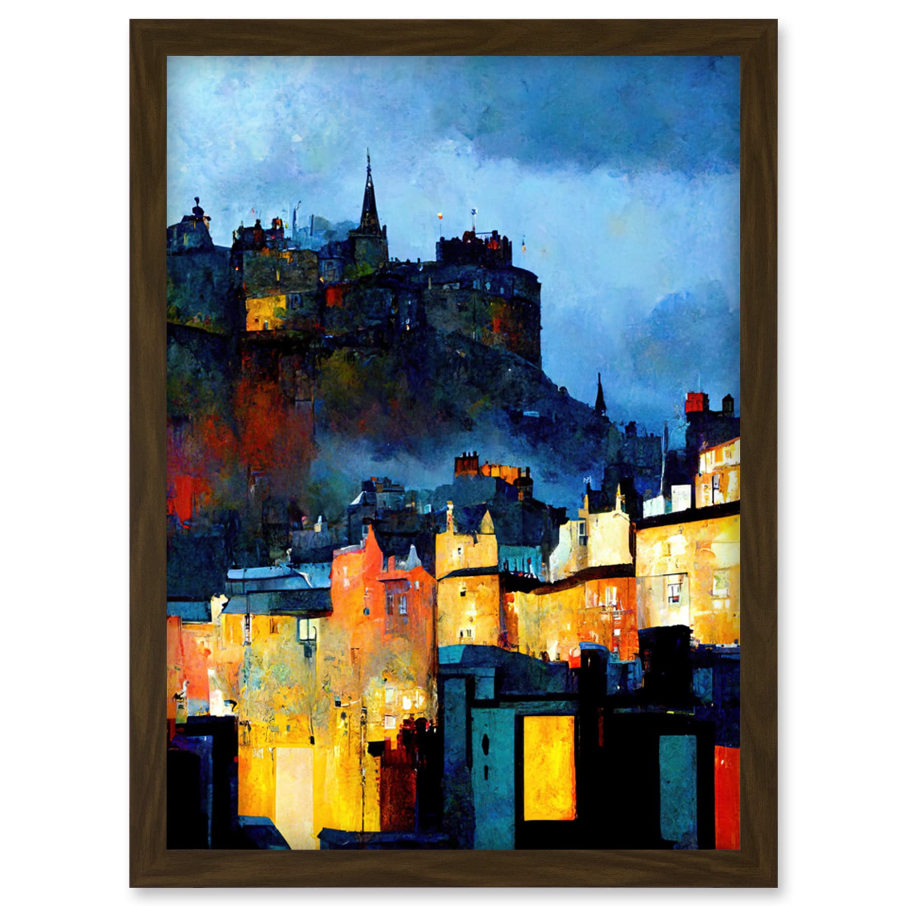Doppelganger33 LTD Edinburgh Castle From Grassmarket Cityscape Modern Artwork Framed Wall Art Print A4