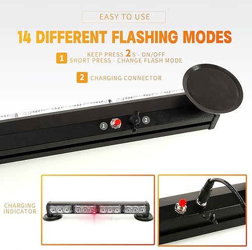 Miniatura 5 de BooYu Barra de luces estroboscópicas de emergencia recargables de 19 pulgadas, batería portátil, inalámbrica, mini luz de advertencia de flash de