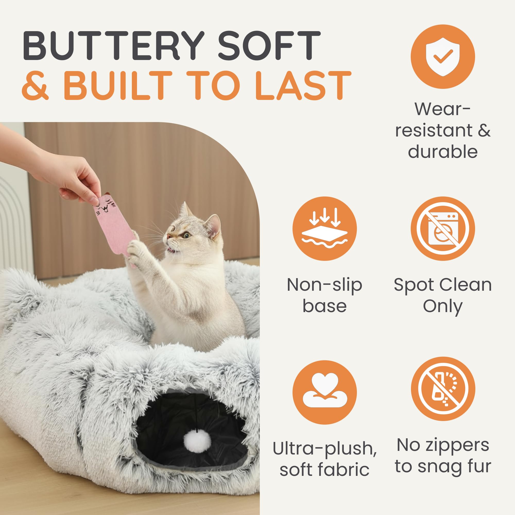 Cueva de cama para gatos con juguetes de hierba gatera, escondite para gatos Peekaboo y túnel de dona para gatos, túneles 3 en 1 para gatos de interior, cama plegable para gatos, lavable de