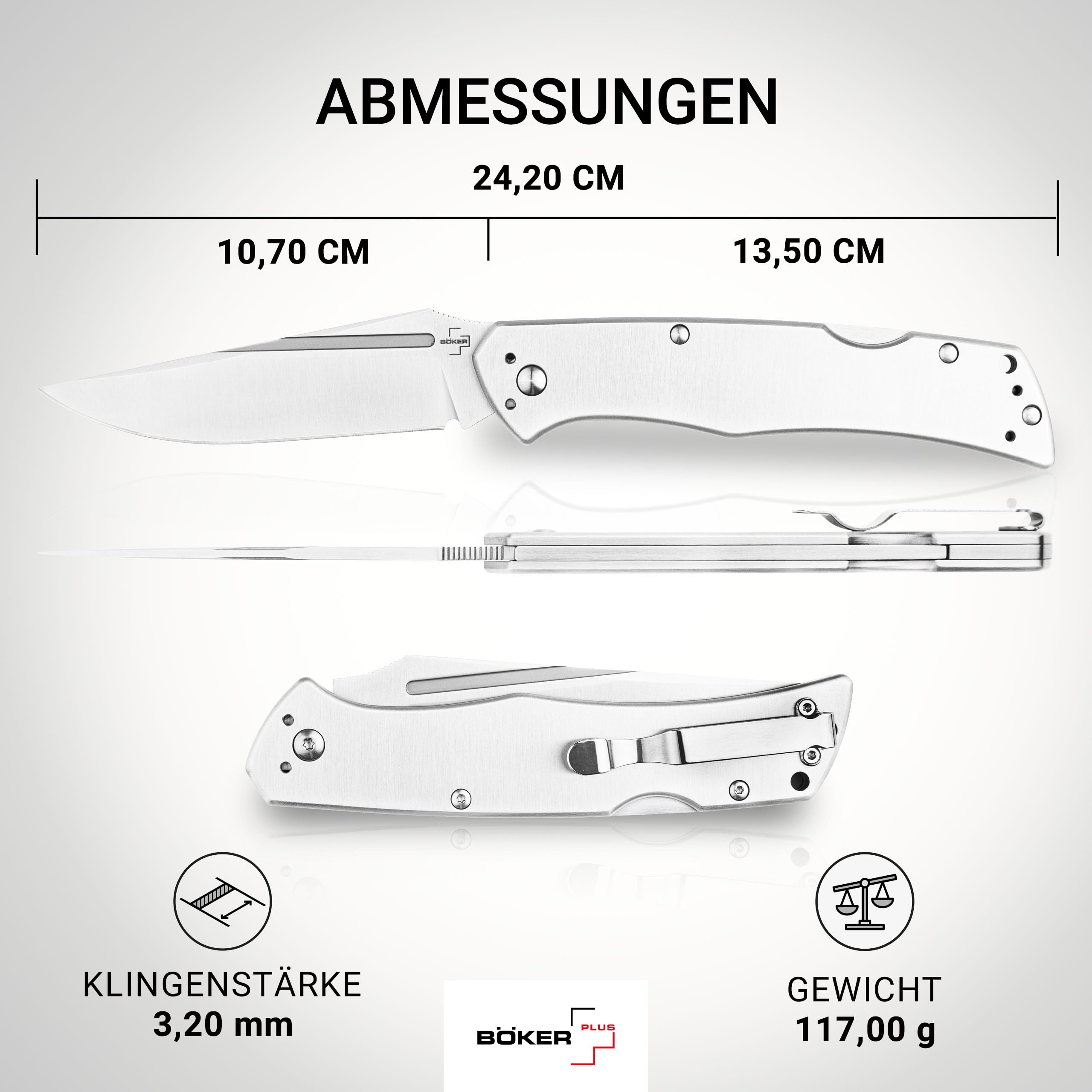 BÖKER PLUS® MEK - modernes Taschenmesser mit Backlock - hochwertiges Klappmesser mit Nagelhau - 42a konformes Zweihand-Messer mit 10,7 cm Nitro-V Droppoint Klinge - 2 Hand Messer mit Clip