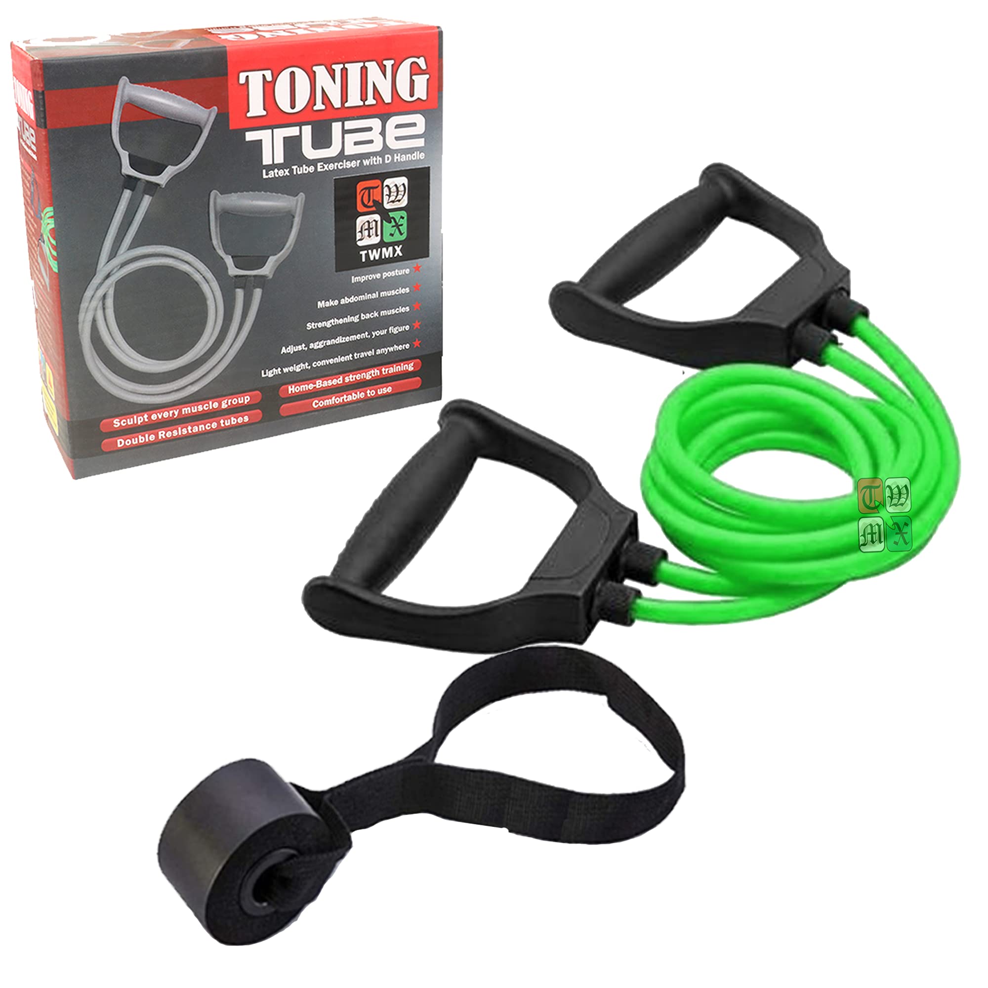 TWMXDouble Toning Tube Pull Rope Elastic Resistance Bands Fitness Rope Rubber Bands for Fitness Exercise Double Resistance Tube (Green)