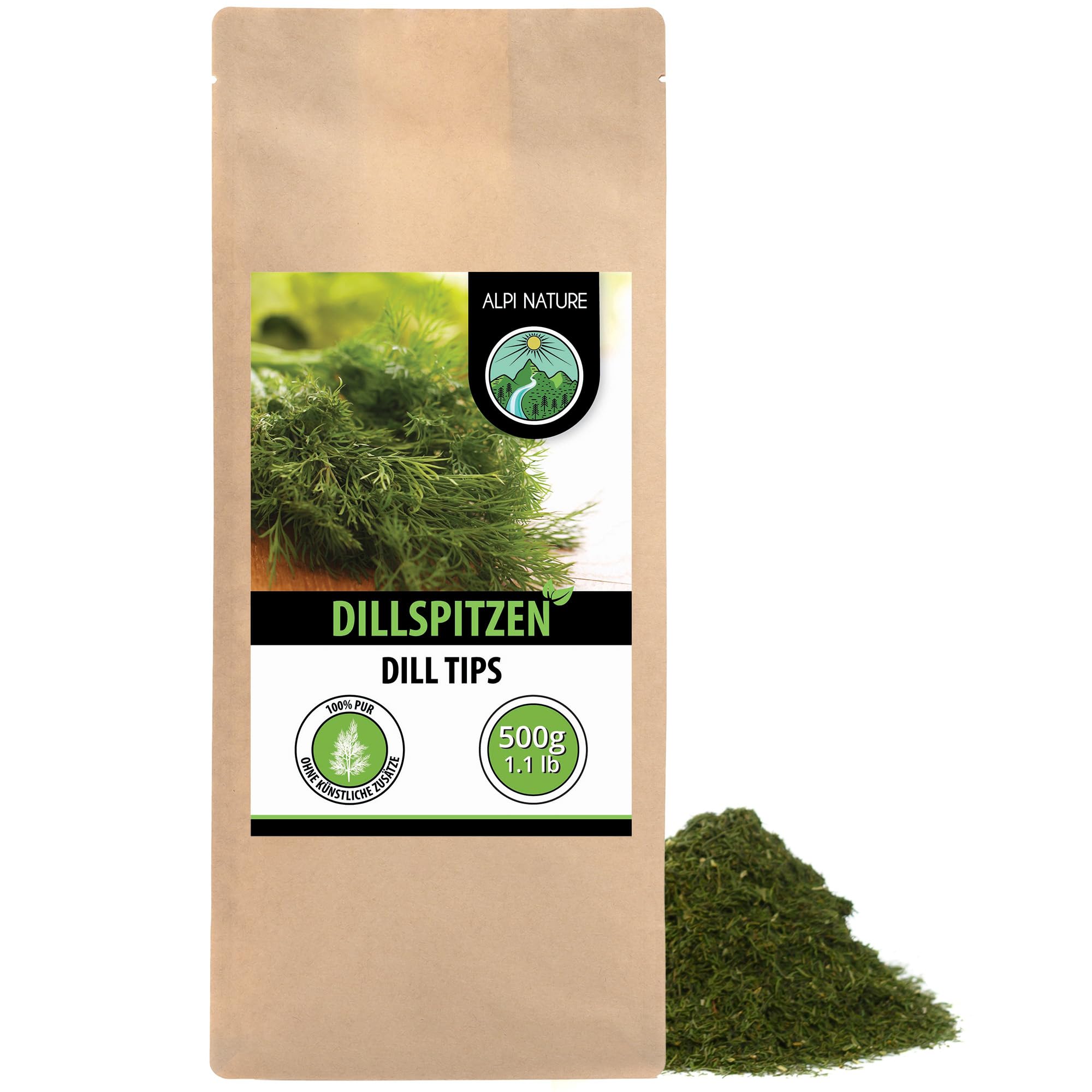 Alpi Nature Dillspitzen getrocknet 500g, Dill Gewürz für Pickles, Saucen und Marinaden