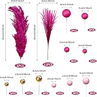 Vista 2 de 50 PCS Boho Cake Toppers Mini Balls Cake Topper Various Dried Pampas Grass Cake Decor for Boho Home Wedding Cake Decoration (Gold Pink Hot Pink)