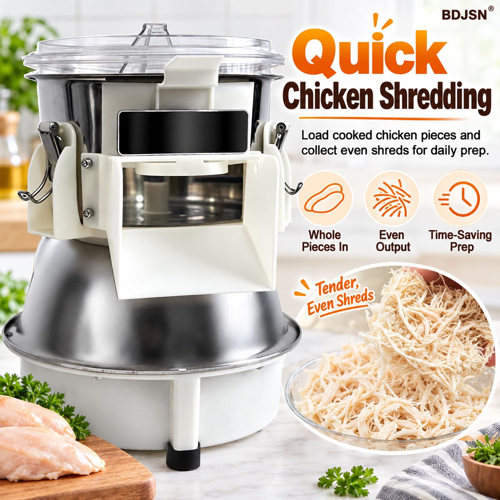 Desmenuzadora Eléctrica De Pollo 180w, Máquina De Acero Inoxidable Con Giro Bidireccional, Salida De 5 X 10 Cm, Para Pollo Cocido Y Preparación De Comidas