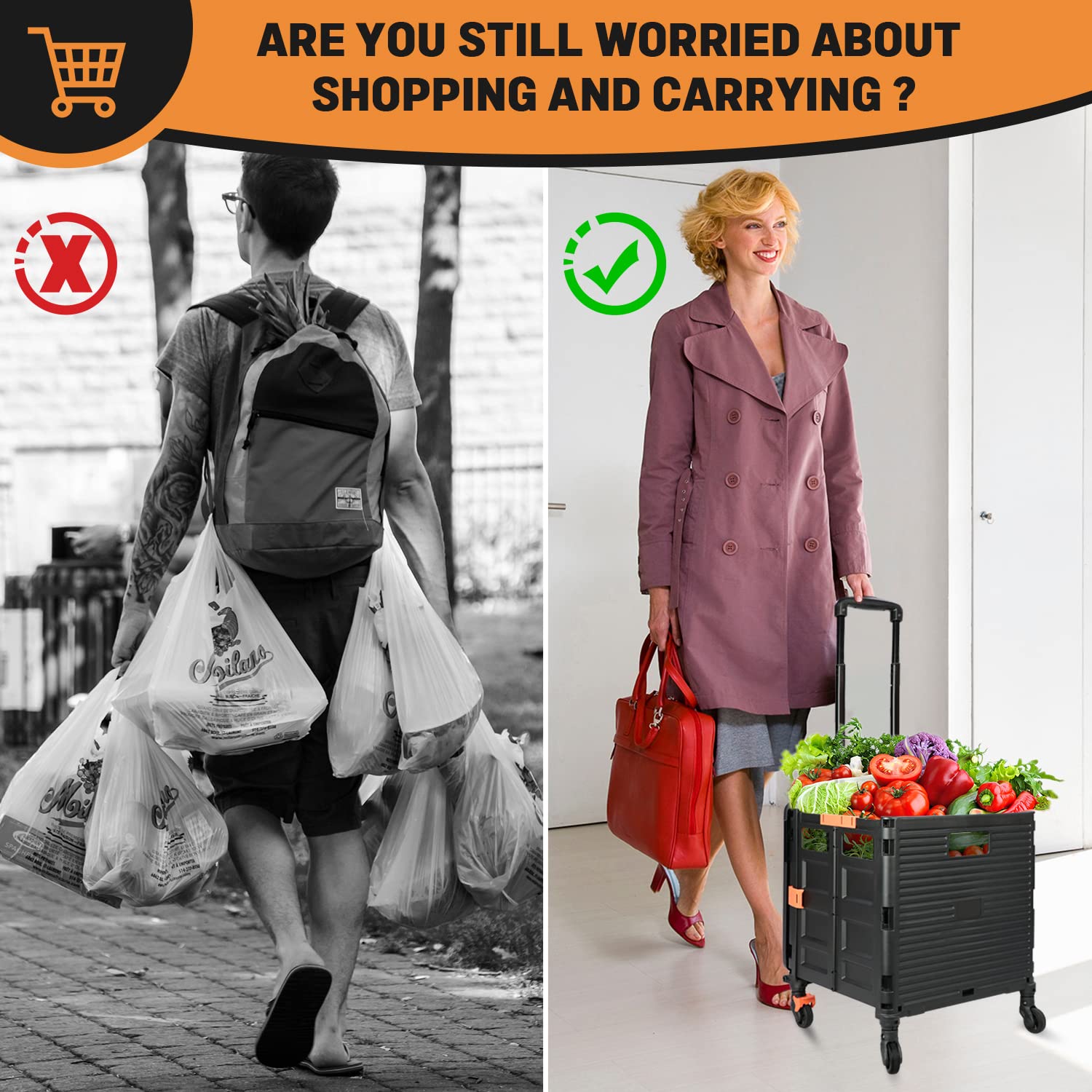 Istara Foldable Utility Cart Folding Portable Rolling Crate With