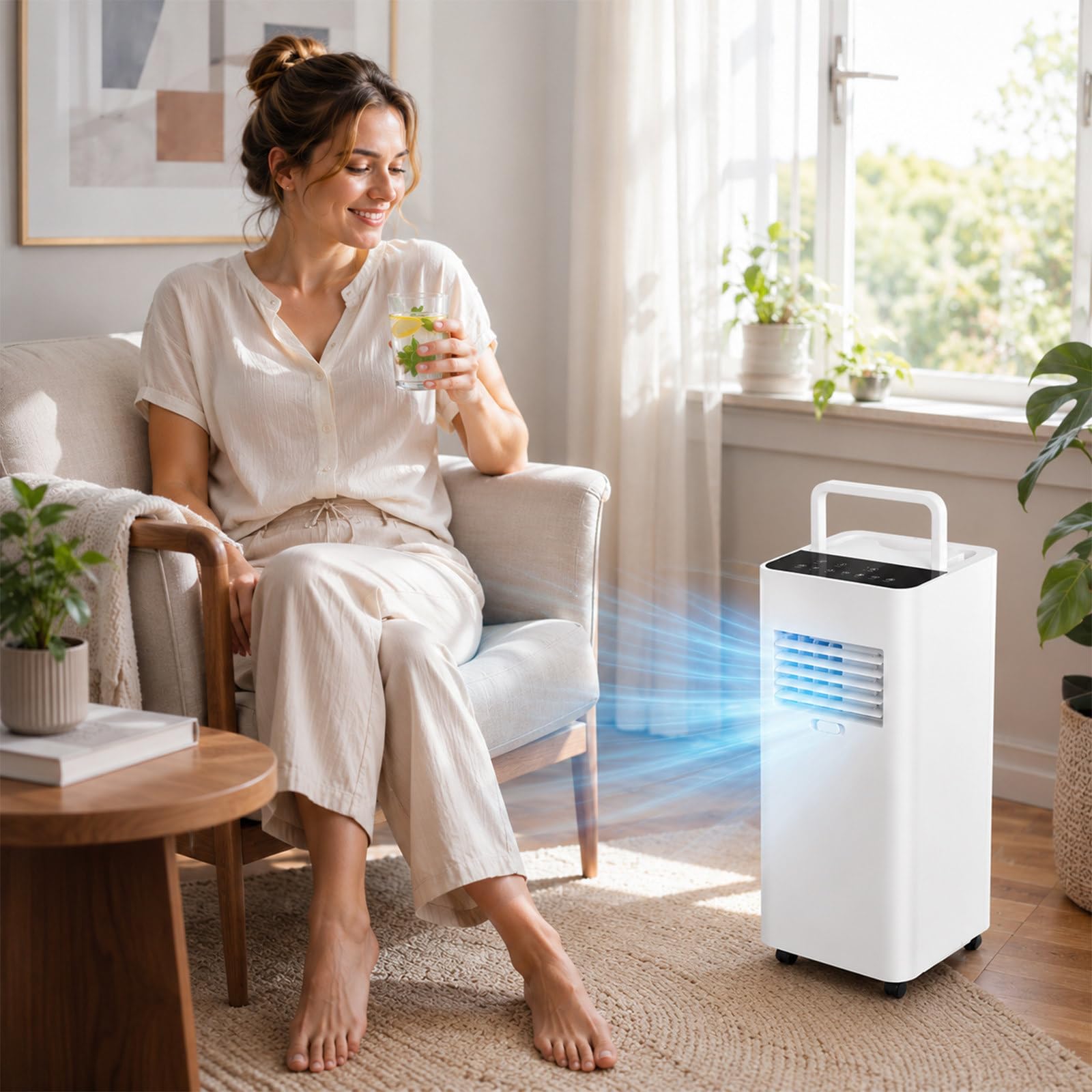 Billg Aire Acondicionado Portátil sin Tubo Exterior Enfriador de Aire sin Instalación con Mando Climatizador, Temporizador 24h, Bajo Consumo para Dormitorio y Cocina