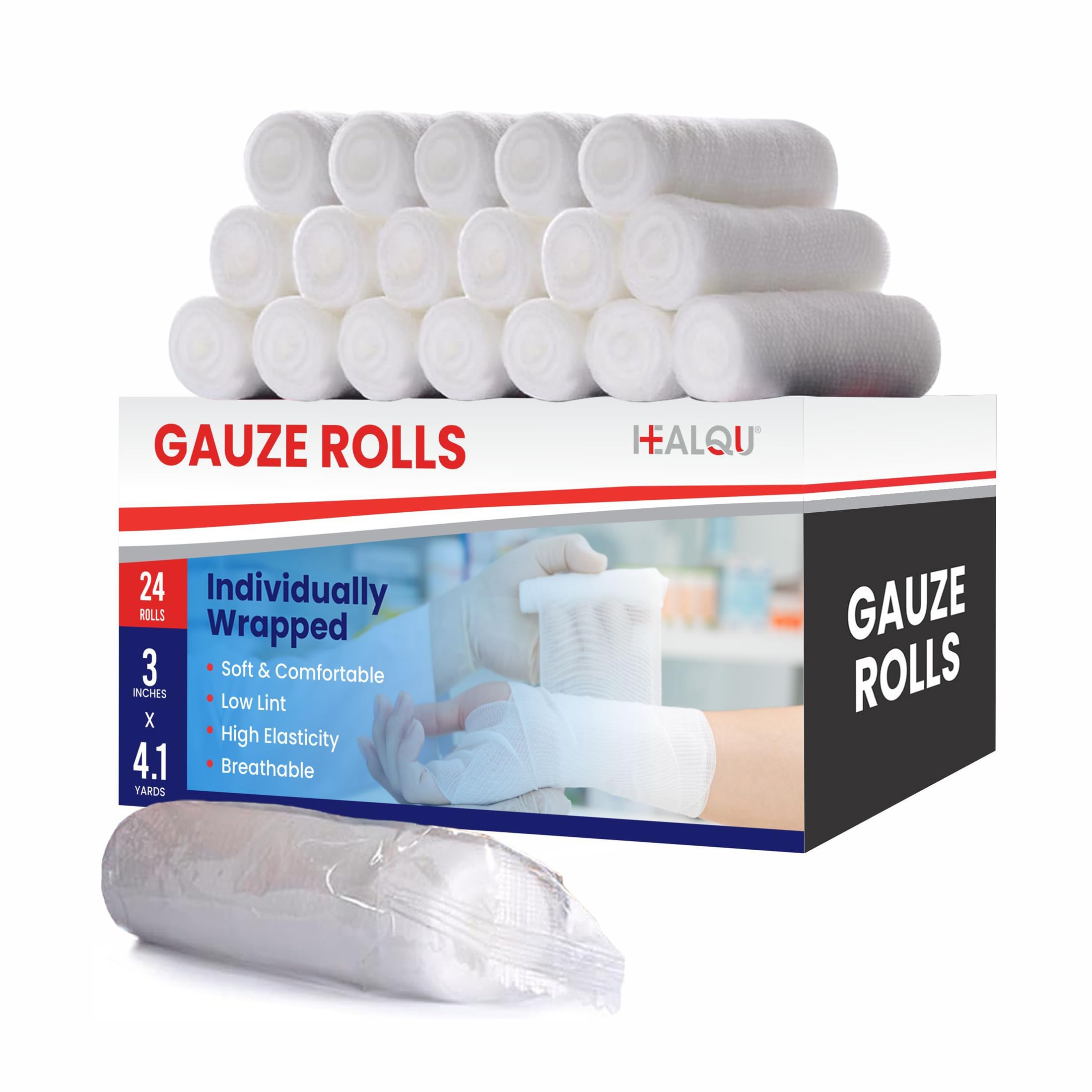 HEALQU Premium Gauze Rolls - 6' x 4.1 Yards - 12 Rolls, Individually Wrapped Conforming Stretch Gauze Bandage - Super Soft Woven Stretch Bandages for Primary Wound Dressing Support — Amazon image 9