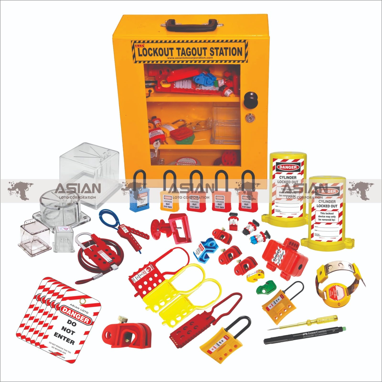 Industrial Lockout Tagout Station Kit with Safety Padlocks, Warning Tags, Circuit Breaker Lockouts, Yellow Cabinet-image-38