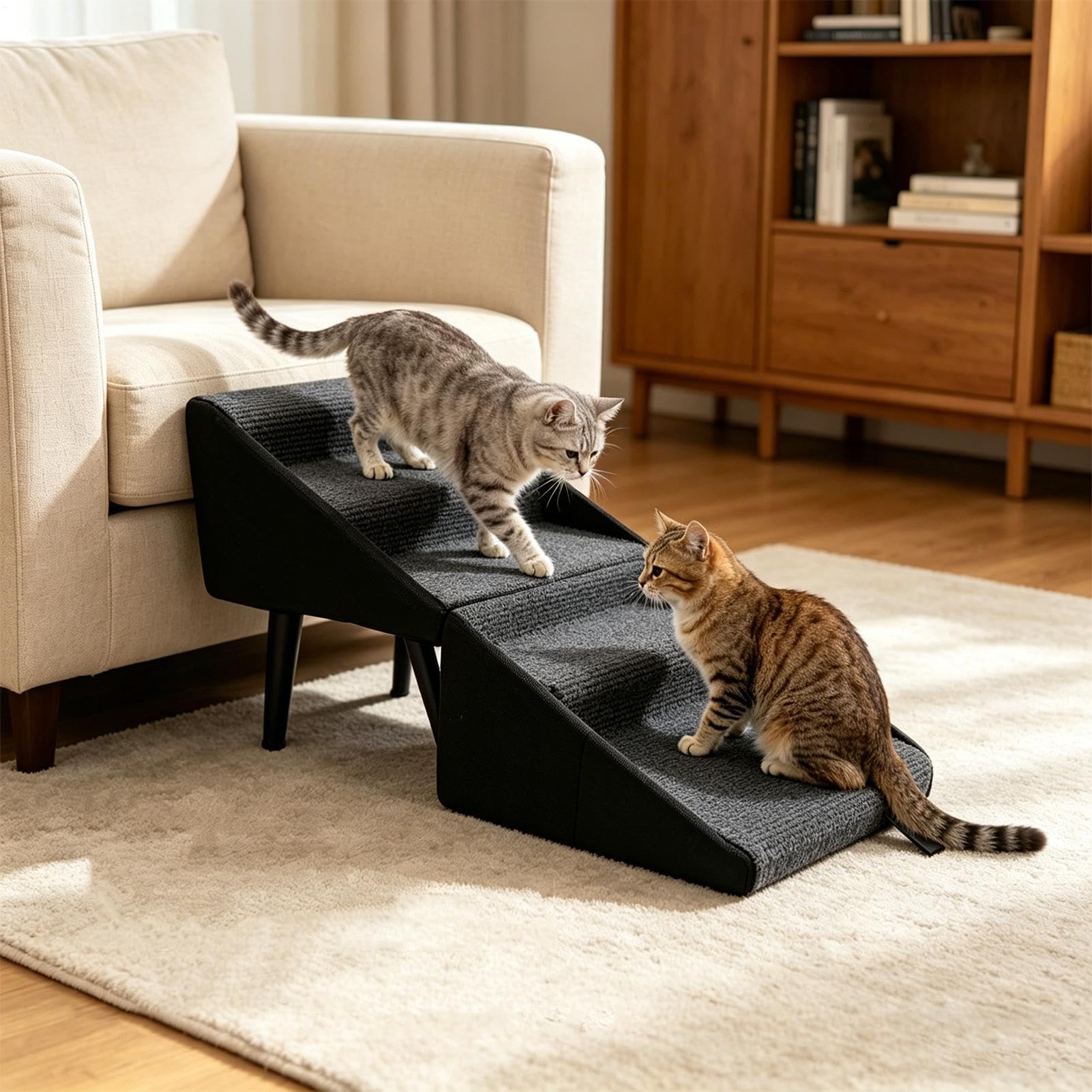 Escalera plegable para perros, 2-i-1 de madera antideslizante, diseño dividido, escalera para perros para cama, rampa multifuncional otomana para dormitorio, sala de estar, sofá