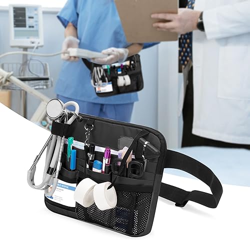 Miniatura 6 de Damero Riñonera de enfermera con bolsillos para equipo médico, bolsa de cintura para enfermera, cinturón de herramientas con soporte para cinta para