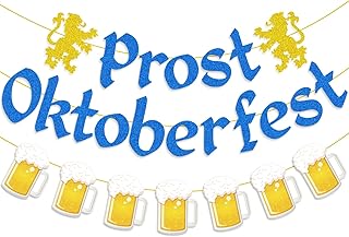 Oktoberfest Decorations Banner, 3 Pcs Prost Oktoberfest Decorations Party Bavarian Party Supplies, Gold Blue German Party Decor Oktoberfest Banner for Oktoberfest Hanging Decor