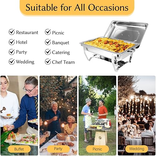 Miniatura 6 de Snowtaros Juego de 4 platos de bufé de 8 cuartos de galón, juego de calentador de alimentos de acero inoxidable, servidor rectangular con pinzas y