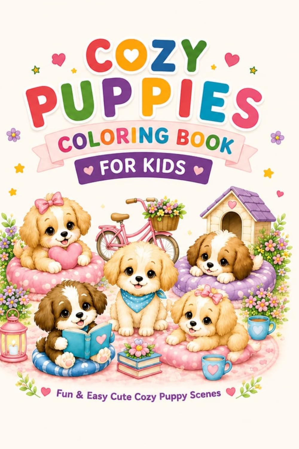 Cozy Puppies Coloring Book for Kids: Fun & Easy Cute Cozy Puppy Scenes