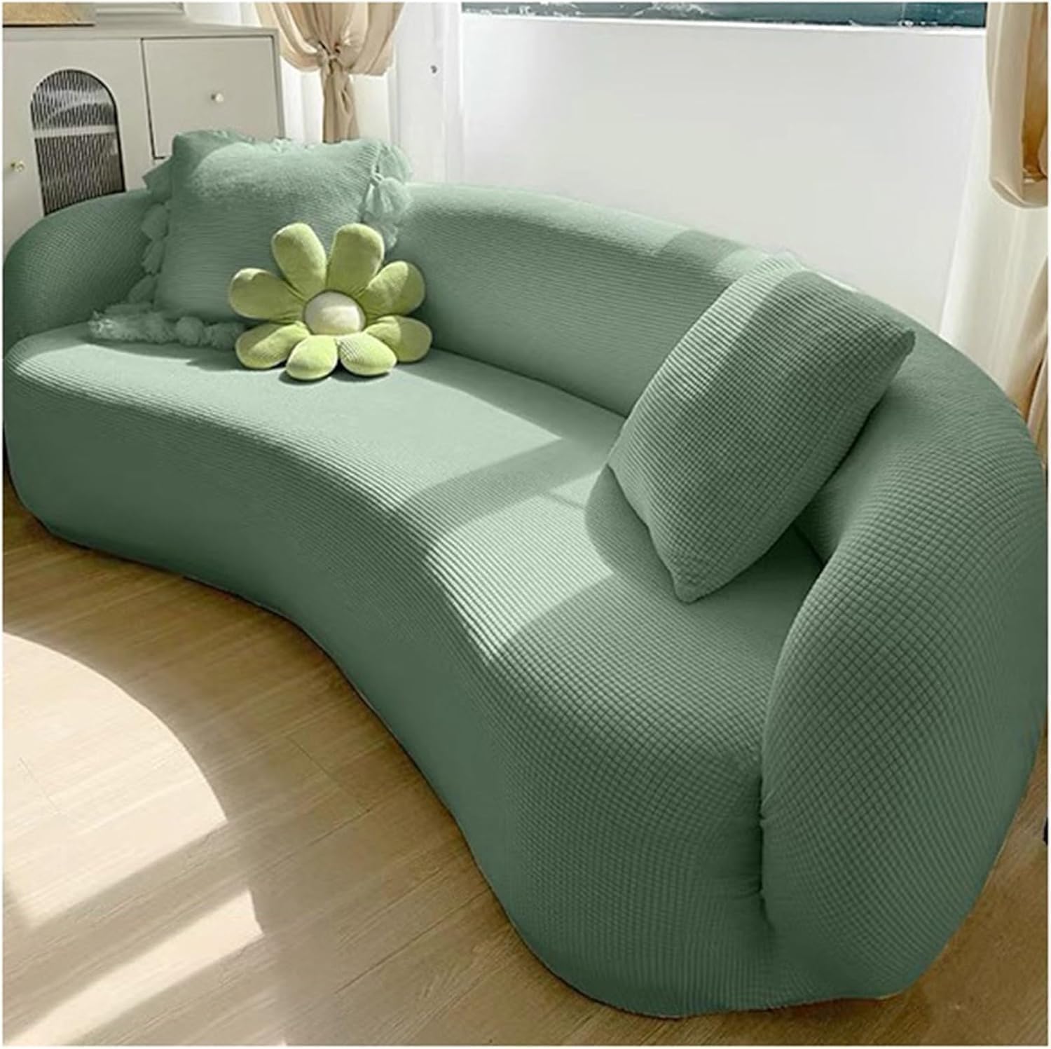Qvqv H Stretc Semi Circle Curved Couc Slipcover, Shaped Semi-Circular Curved Sofa Cover For Living Room, Modernjacquard Curved Sofa Slipcover(,1 Seat [37-57 In])