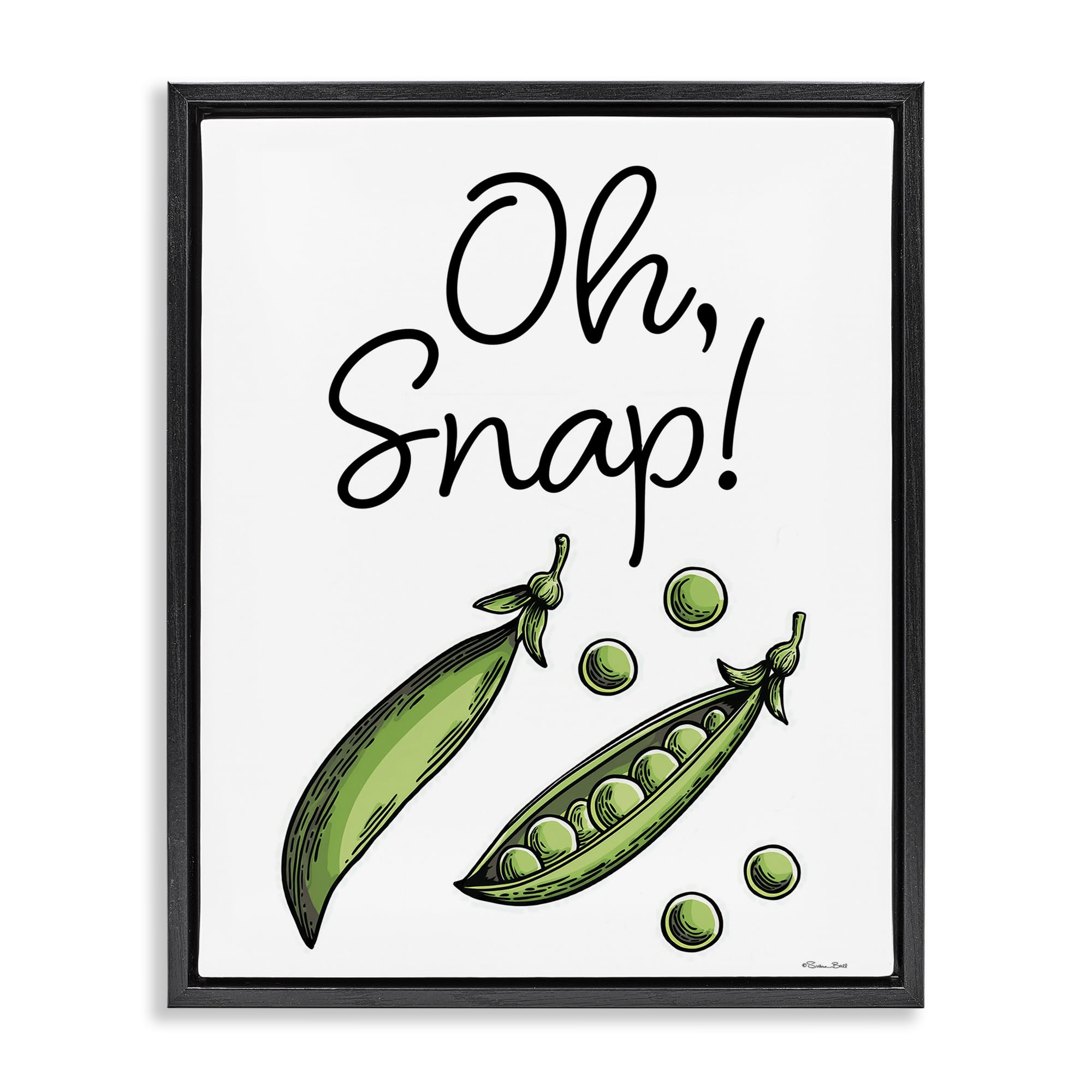 Stupell Industries Oh Snap Peas Typography 'Oh Snap Peas', Floating Frame Canvas Art, Black, 25 X 31 Inches, Easy To Hang And Sturdy, Made In Usa, By Susan Ball