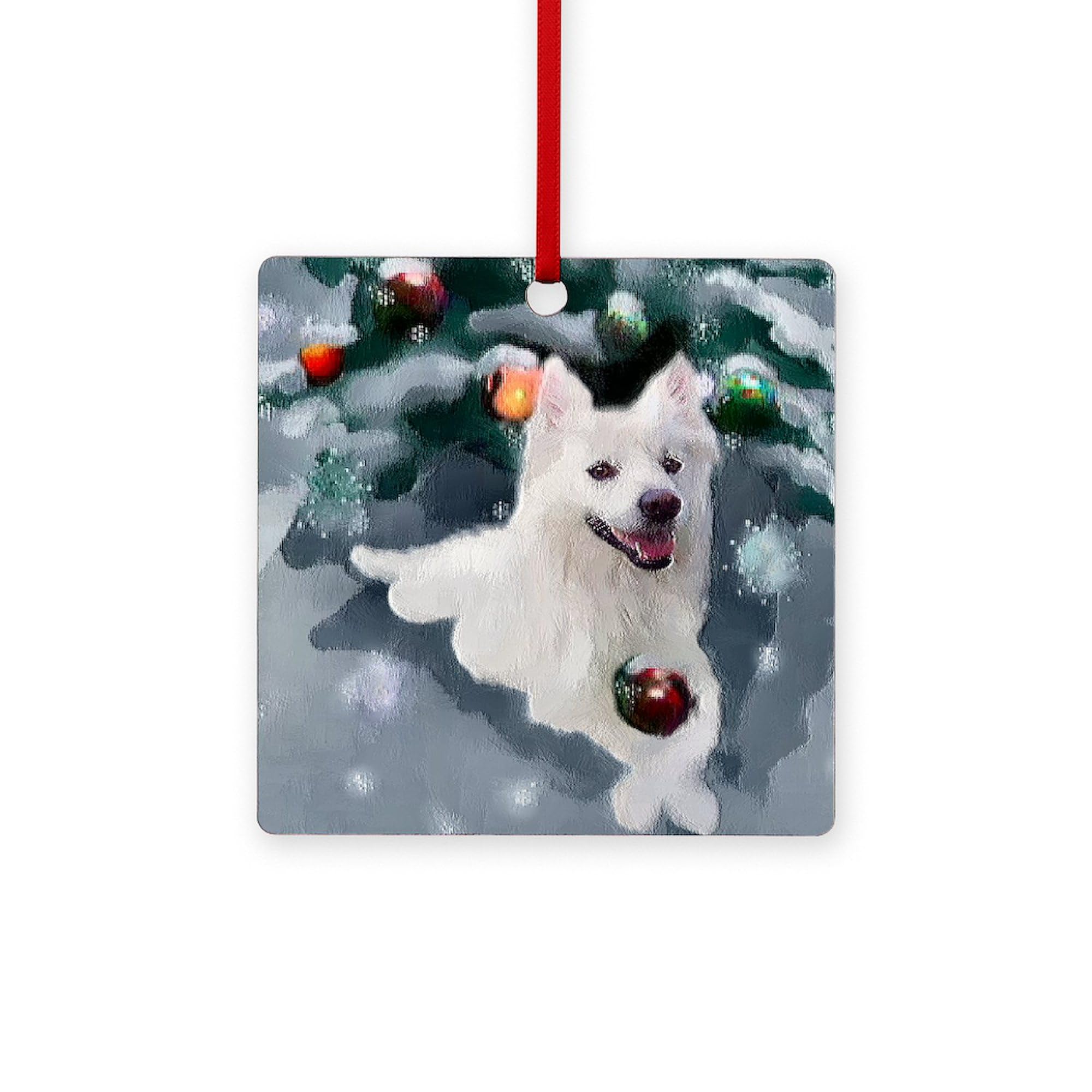 CafePress American Eskimo Dog Christmas 3"x3" Square Wood Ornament