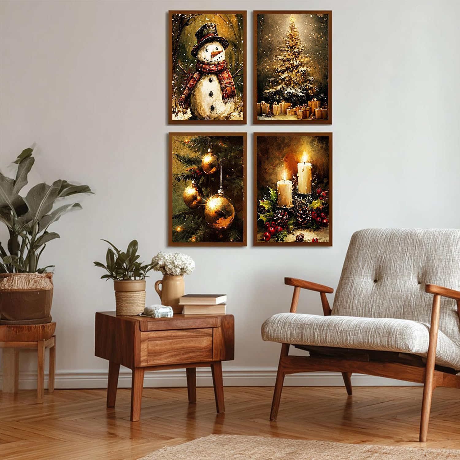 WNPOKN 4 Pack Vintage Christmas DIY Paint by Numbers Kit for Adults, Paint by Number Kits with Framed, Acrylic Oil Painting Kits with Brushes for Home Wall Decor 8X12 Inch