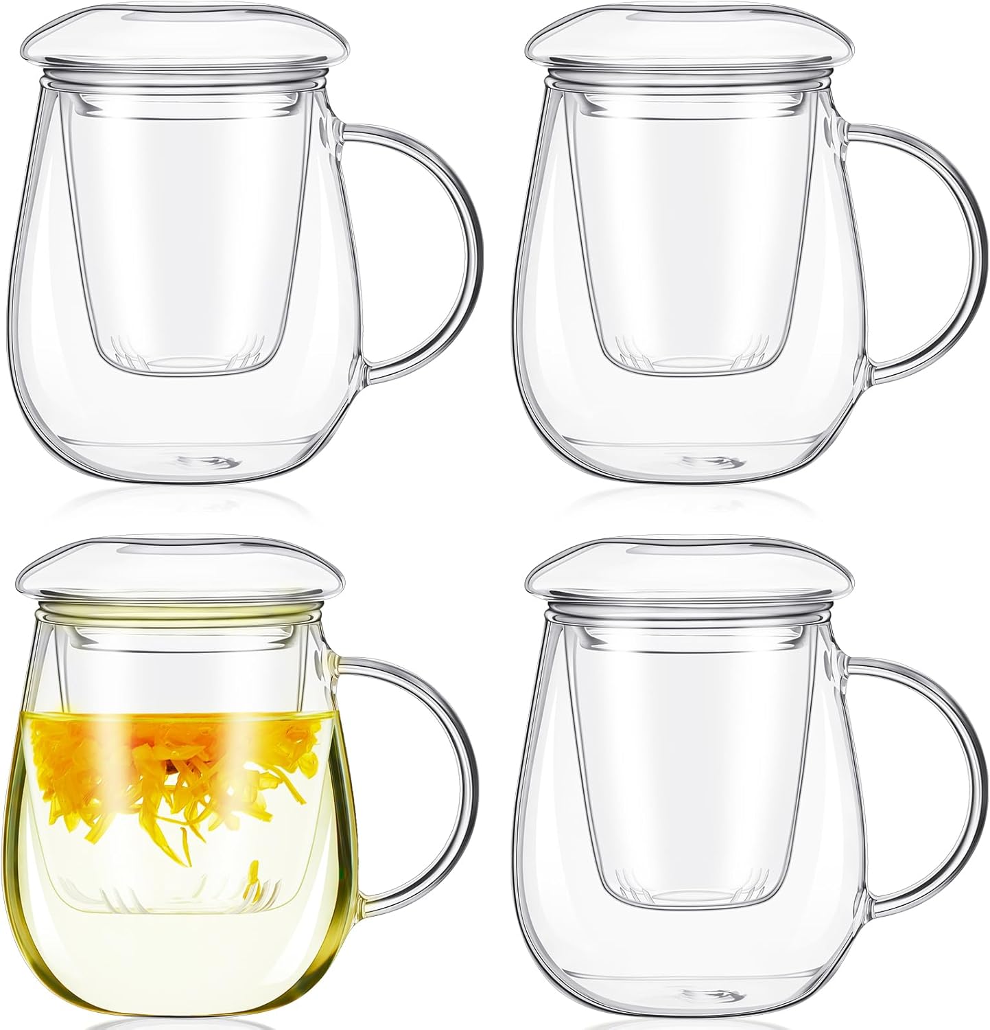 Tioncy 4 Set Glass Tea Cup with Infuser and Lid 16.9 oz