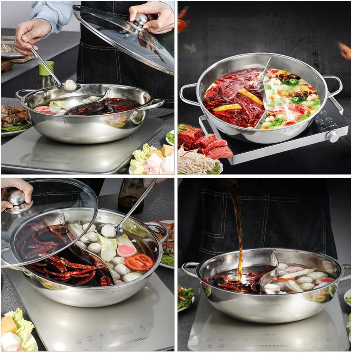 Stainless Steel Dual Hot Pot Divided Cooker for Family Gatherings