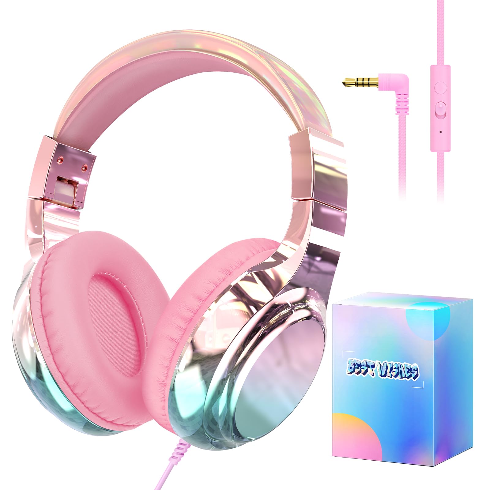 Amazon.co.jp: QearFunXD ヘッドホン 子供用 めっき色 有線ヘッドホン