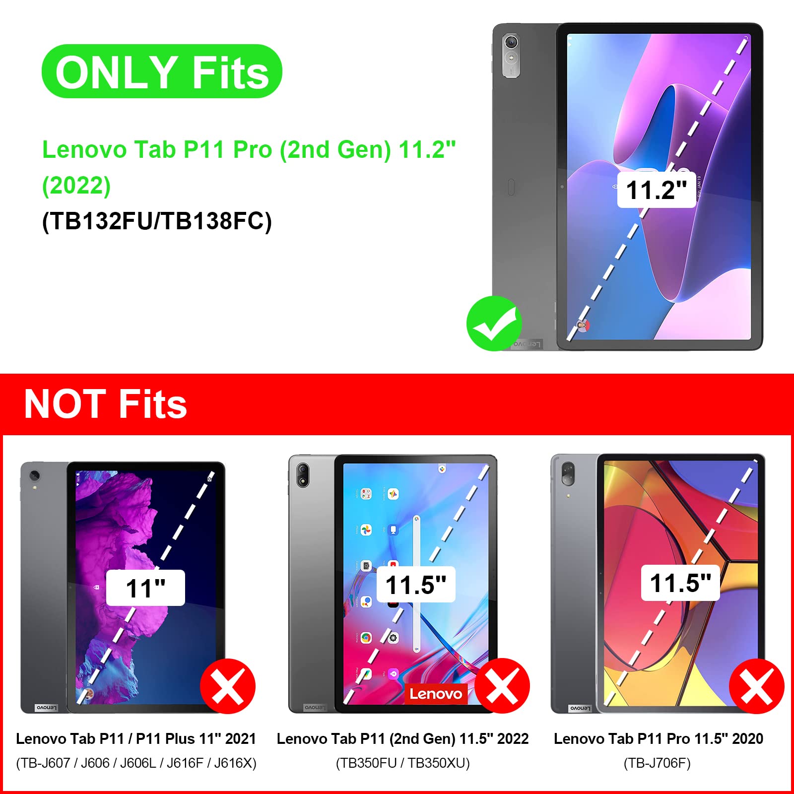 Custodia FINTIE Per Lenovo Tab P11 Pro (2nd Gen) 11,2" TB138FC/TB132FU - Sottile, Con Cover Magnetica E Auto Wake/sleep - 2