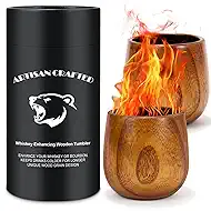 Charred Wooden Bourbon Drinking Glasses 2 Pack, Wooden Whiskey Glass 10 Oz Old Fashion, Perfect Presents for Men, Dad, Boy Friend, Husband, Brother or Whiskey Lovers
