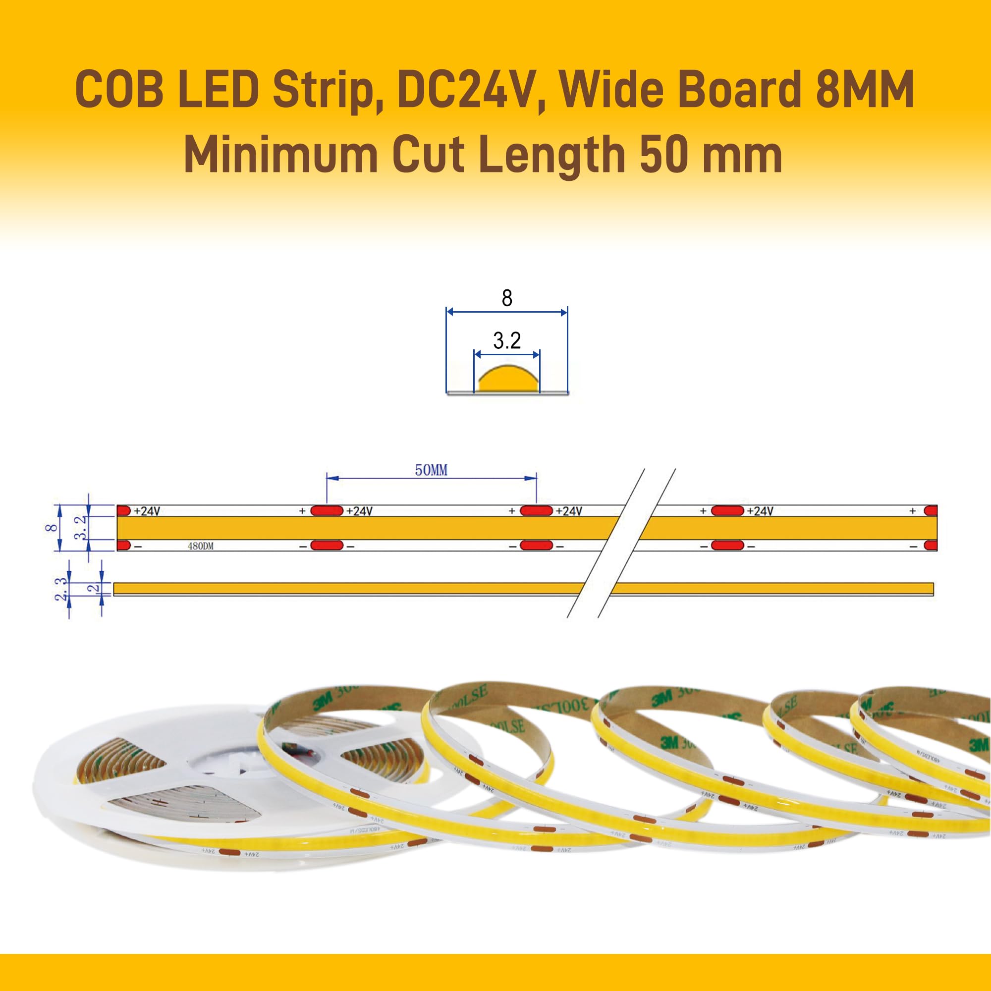 Pandery COB - Tira de luces LED de color blanco cálido, 24 V, regulable, kit de tira de luz LED con control remoto y aplicación, 2700 K, 3 m, 8 mm de ancho, Ra>90 tiras de luces flexibles cortables