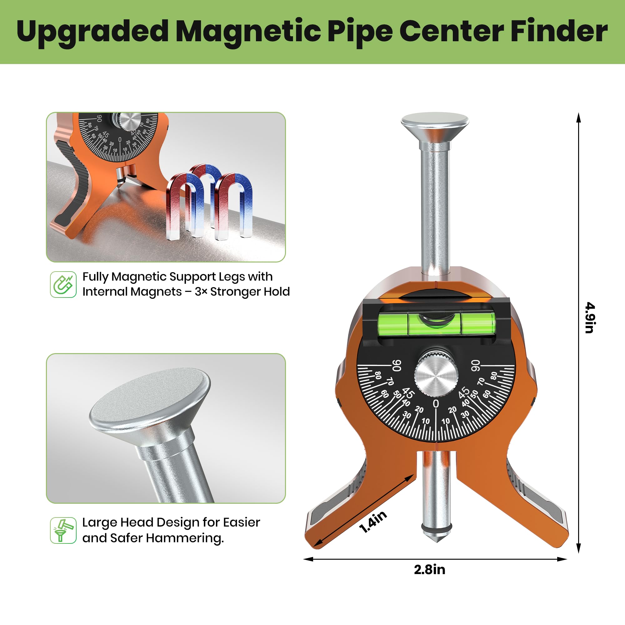Magnetic Pipe Center Finder Punch with Dial Bubble Protractor — Amazon image 2