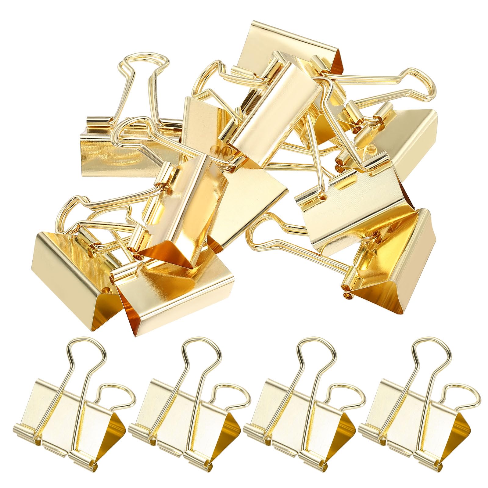 PATIKIL 12 Pcs Binder Clips, 32mm Metal Bull Dog Clips, Foldback Paper Clamps for Office Stationary Supplies Business Shops Kitchen Home, Gold