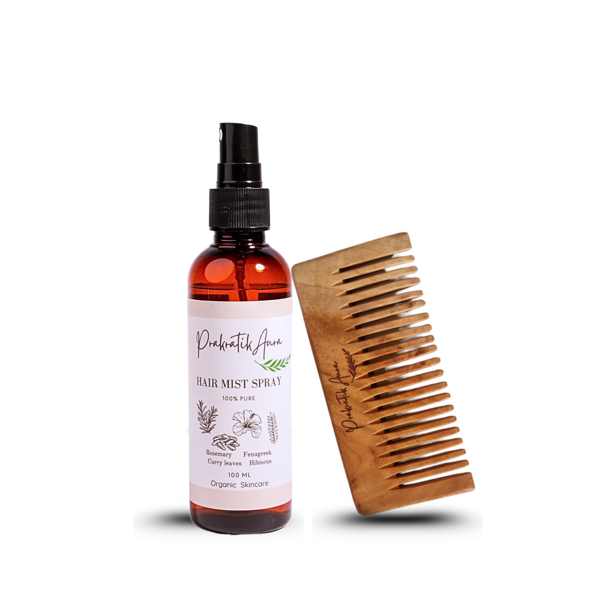 Prakratik Aura Natural Hair Mist with Free Neem Comb | Hair Regrowth & Anti Hair Fall Spray | With Rosemary, Hibiscus, Methi Dana & Curry Leaves | Frizz Control & Nourishing Tonic | 100ml-image-34