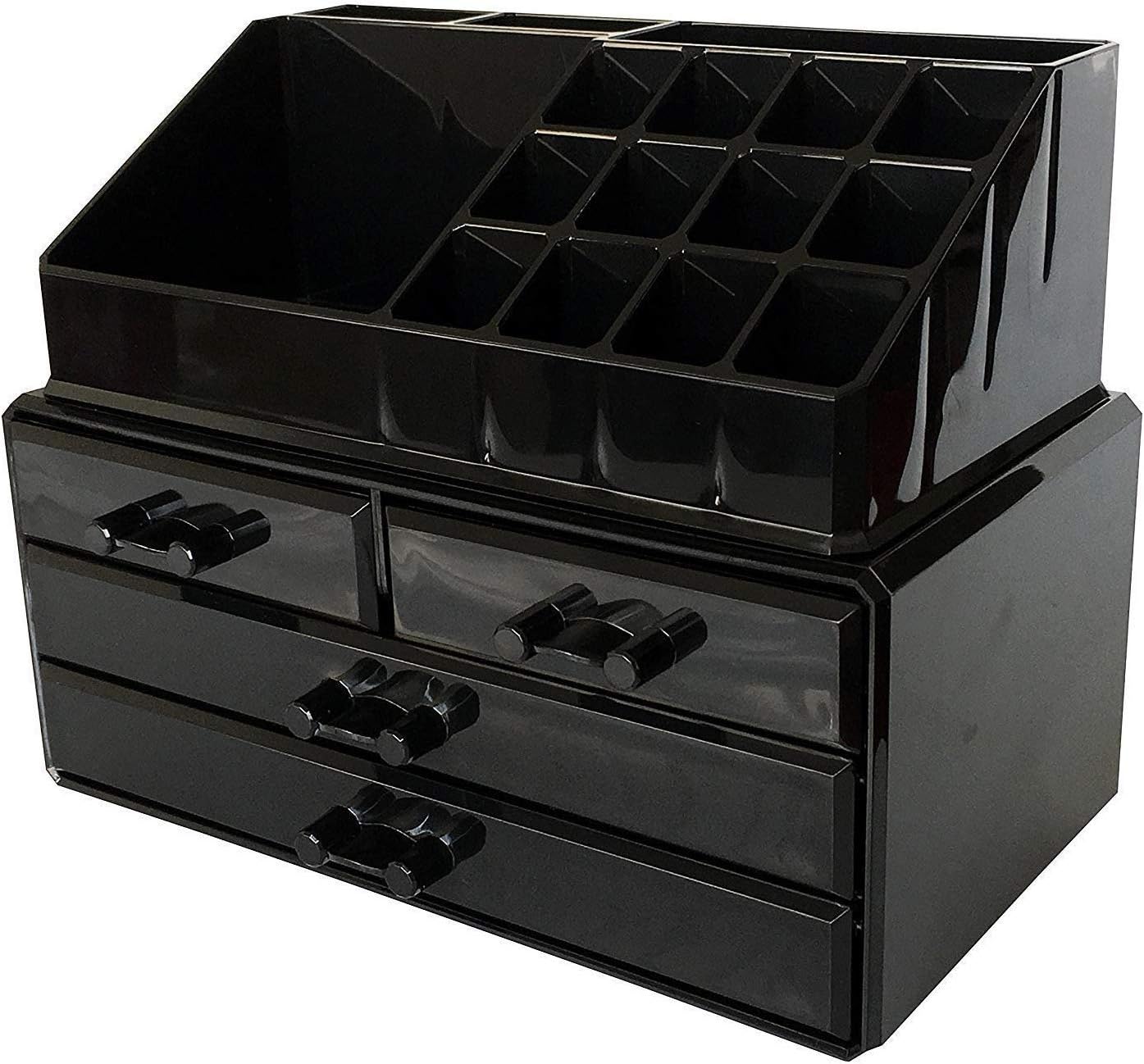 ABO Gear Makeup Organizer, Make Up Organizers and Storage Box,Cosmetic Organizer Drawers, Two Pieces Set, Black Color