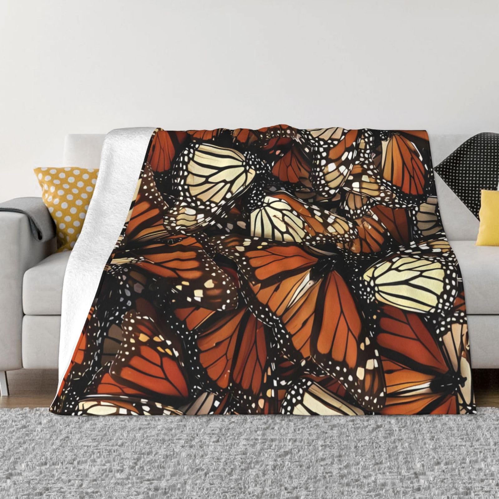 Couverture flanelle papillon monarque DEHIWI 203x152 cm pour lit