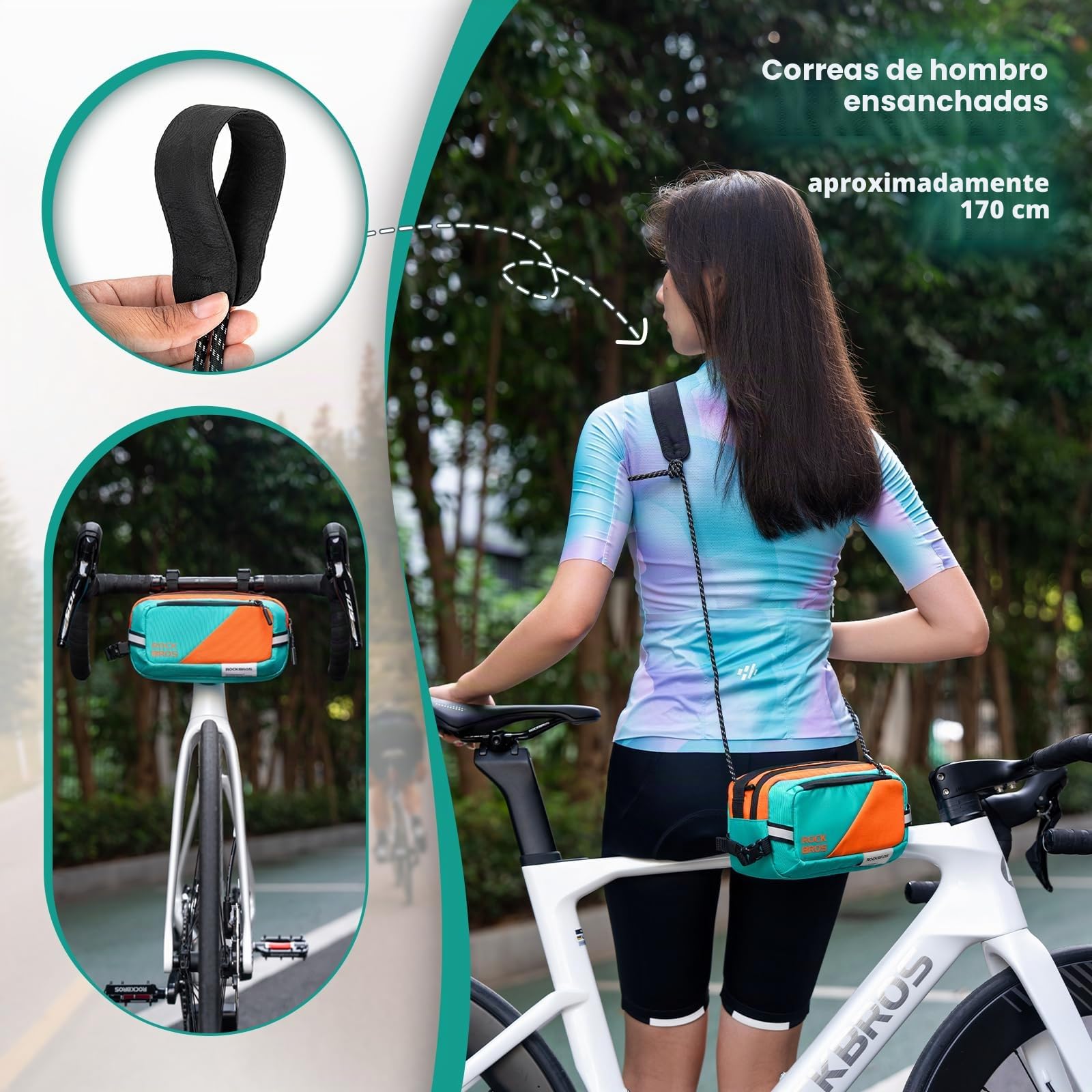 ROCKBROS Bolsa Manillar Bicicleta, Bolsa Delantera Capacidad Grande con Correa de Hombro para Bicicleta de Montaña y de Carretera, 24 x 13 x 8 cm