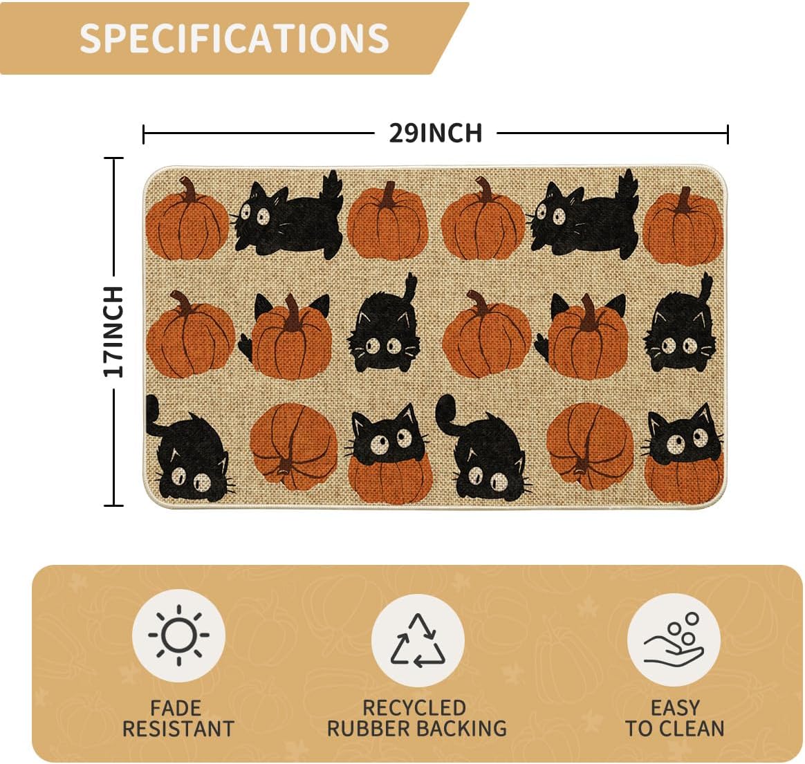 Artoid Mode Cute Pumpkin Balck Cat Fall Doormat 17x29 Inch