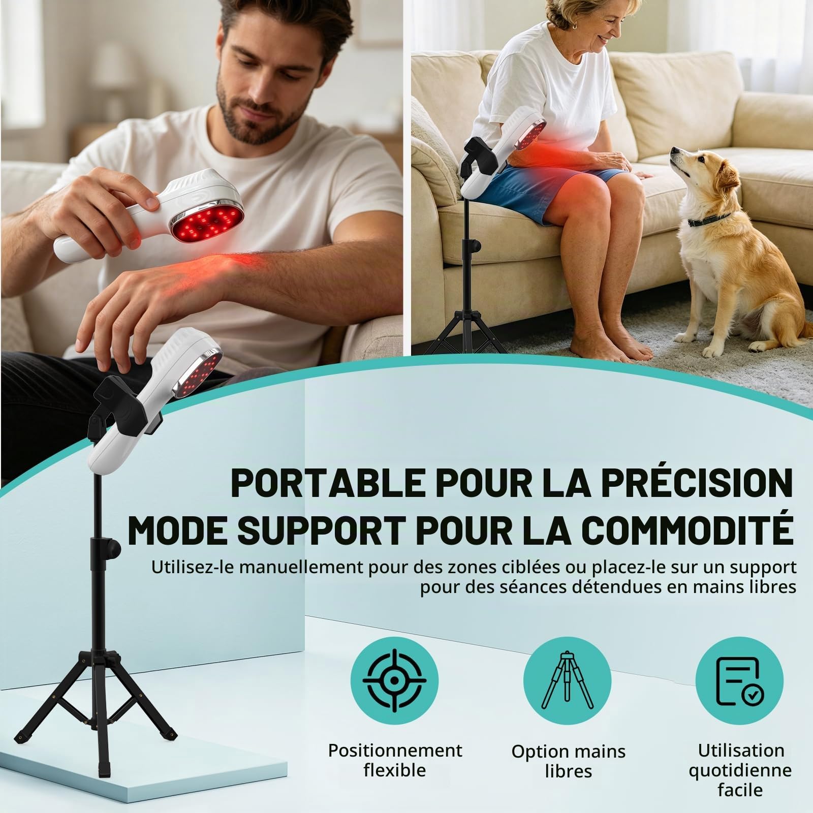iKeener Appareil Lumière Rouge Portable avec Trépied, 3*808nm+12*650nm Dispositif Lumineux pour Confort Musculaire & Récupération Quotidienne, pour Épaule Genou Dos, Convient aux Personnes et Animaux
