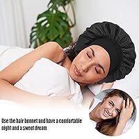Vista 4 de 4Pcs Silk Satin Bonnets for Sleeping - Elastic Wide Band Wrap for Black Women Men,Silk Bonnets for Curly Hair,Large Hair Cap for Sleeping negro+vino